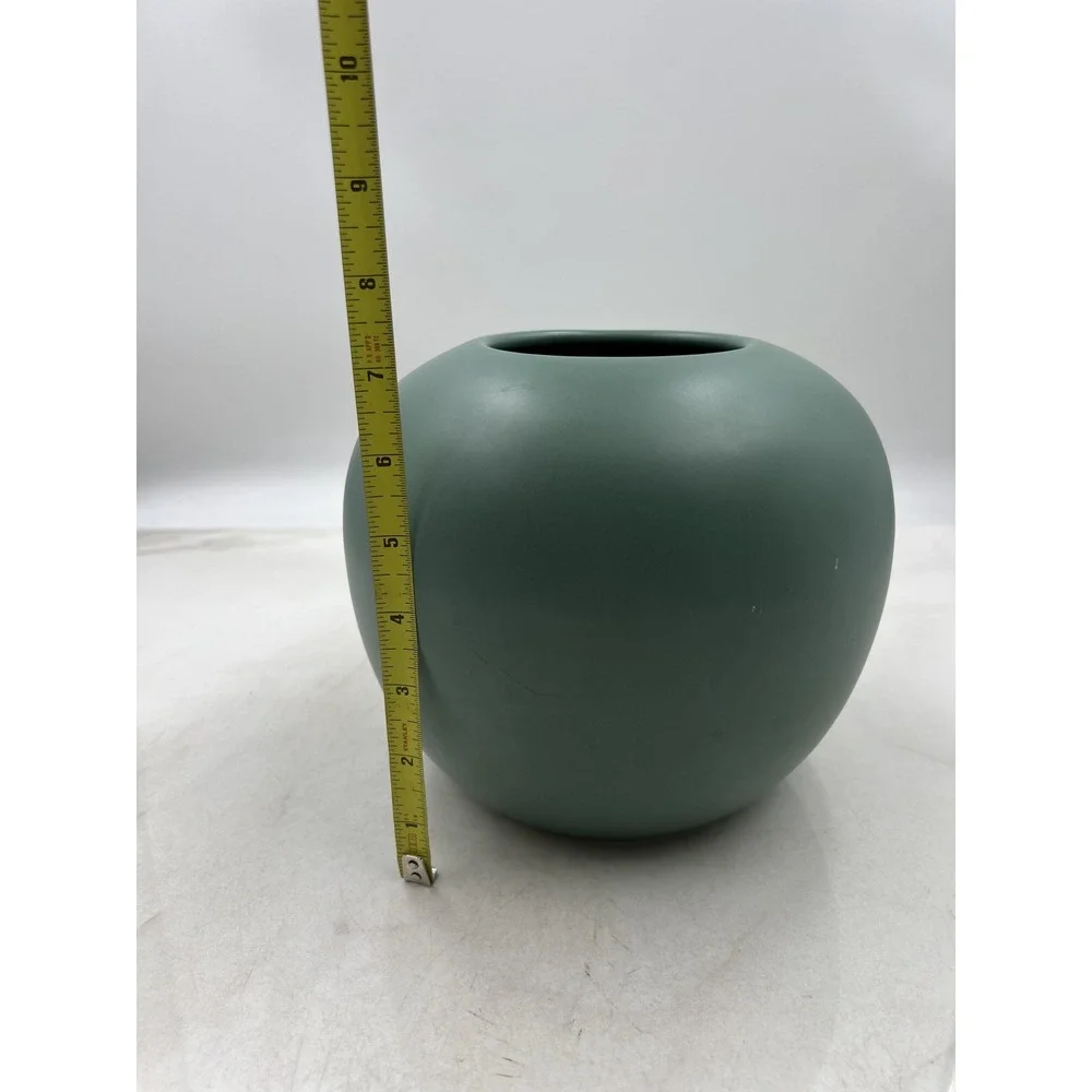 Ceramic Vase Pot Matte Sage Green Round Minimalist Spherical Post Mod 7.5in
